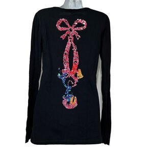 penny long love peace fashion bedazzled Bow Sequins long sleeve blouse Size M